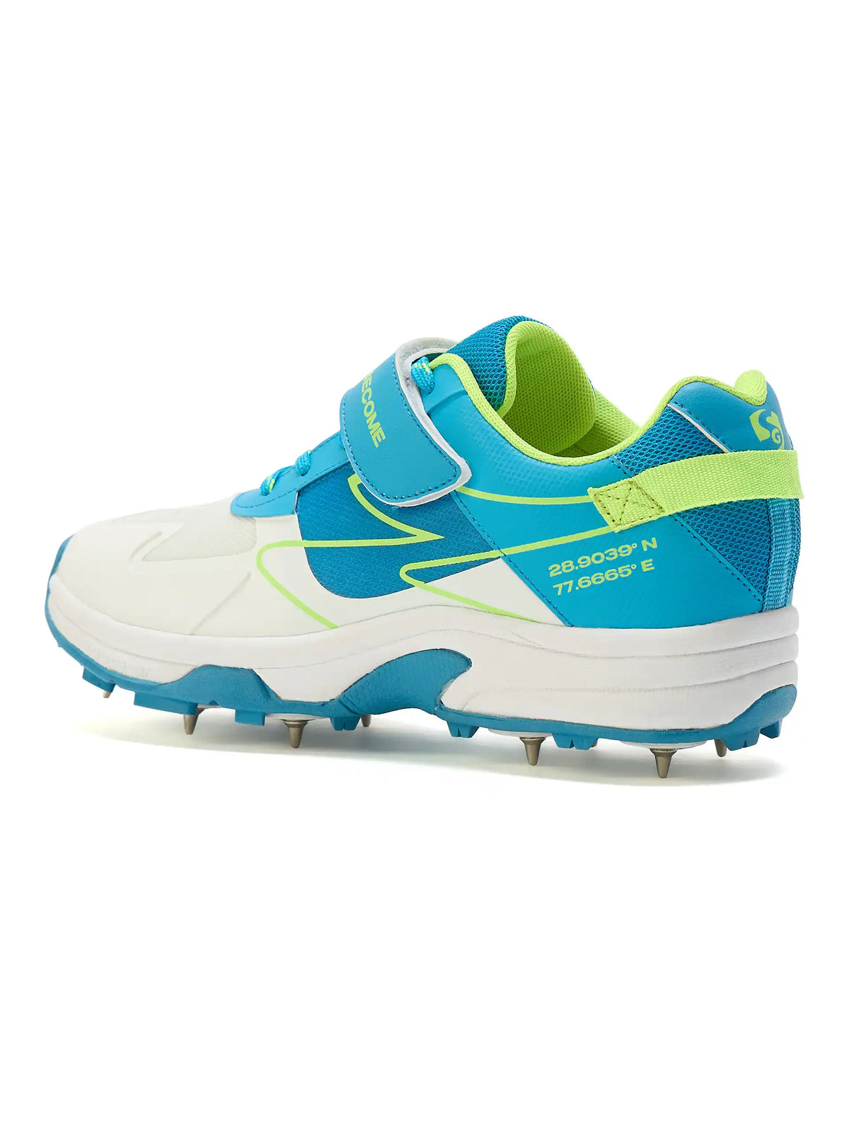 SG - Sierra Arc Spikes White/Blue/Lime Cricket Shoes