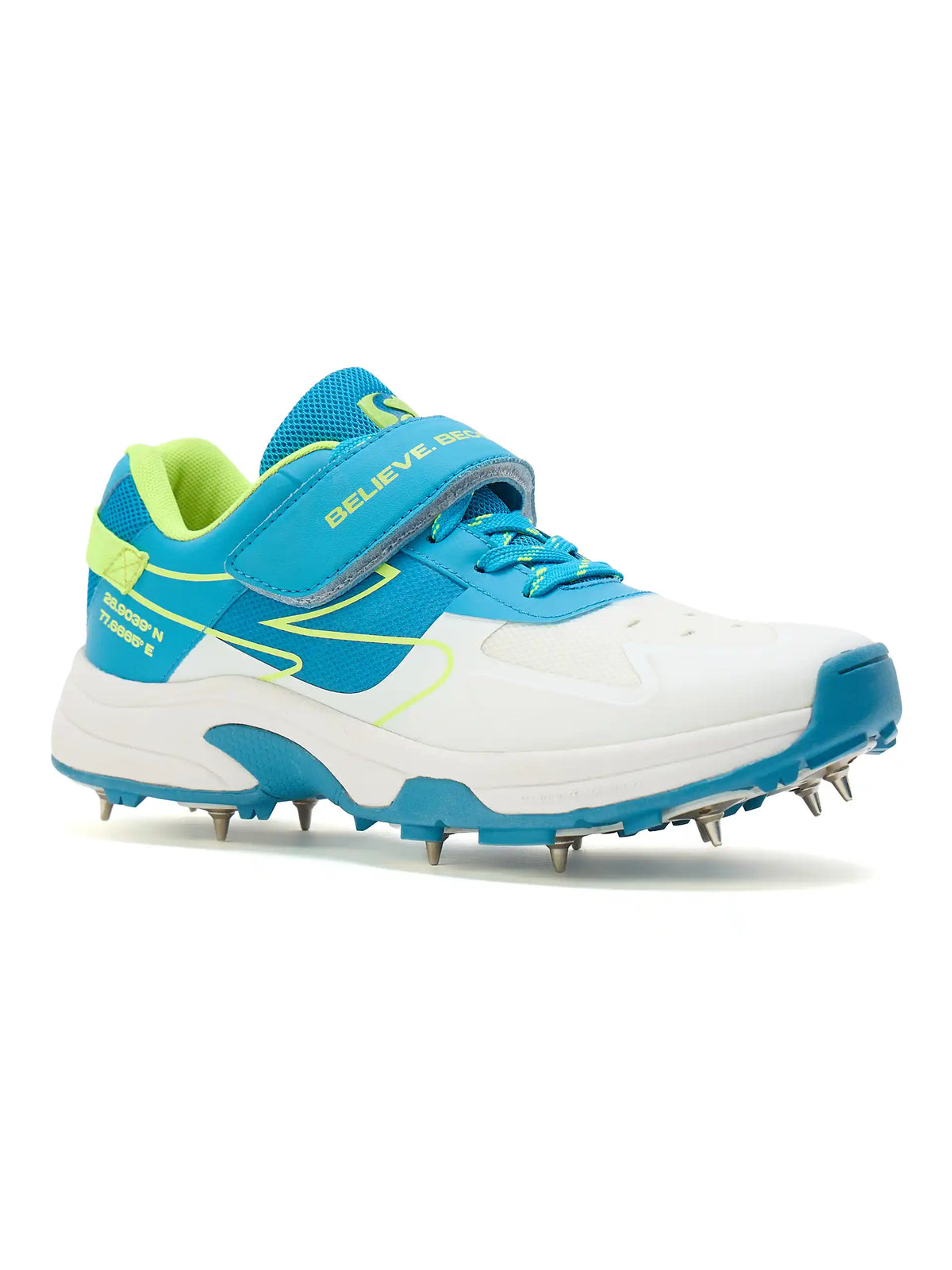 SG - Sierra Arc Spikes White/Blue/Lime Cricket Shoes