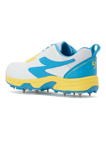 SG - Savage Max Spikes White/Yellow/Sky Blue Cricket Shoes