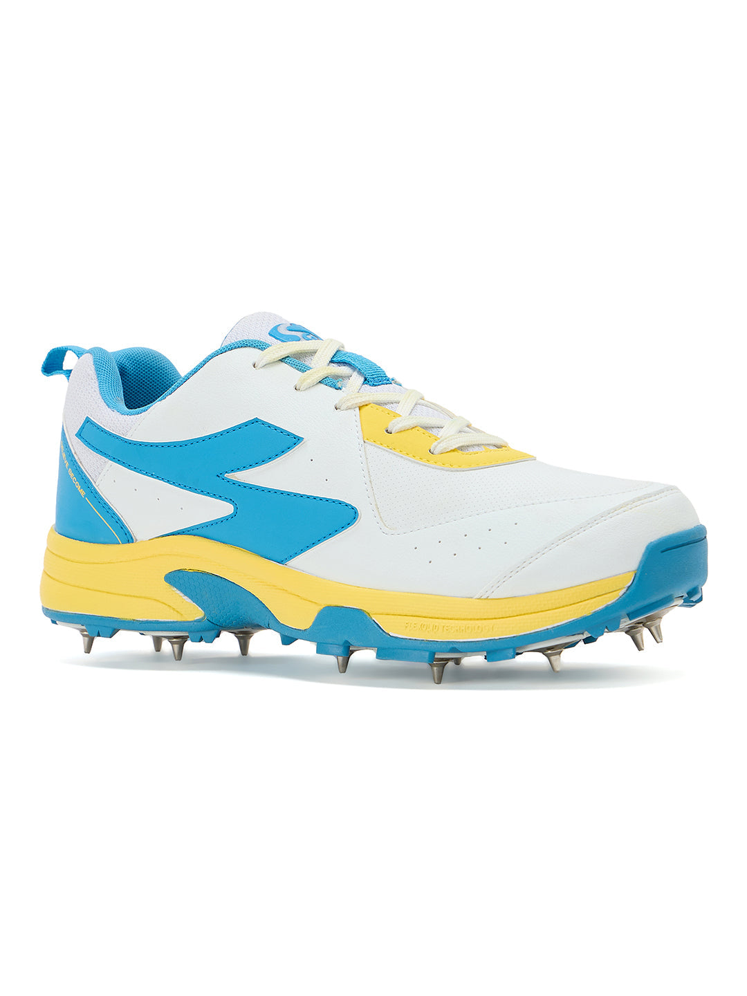 SG - Savage Max Spikes White/Yellow/Sky Blue Cricket Shoes