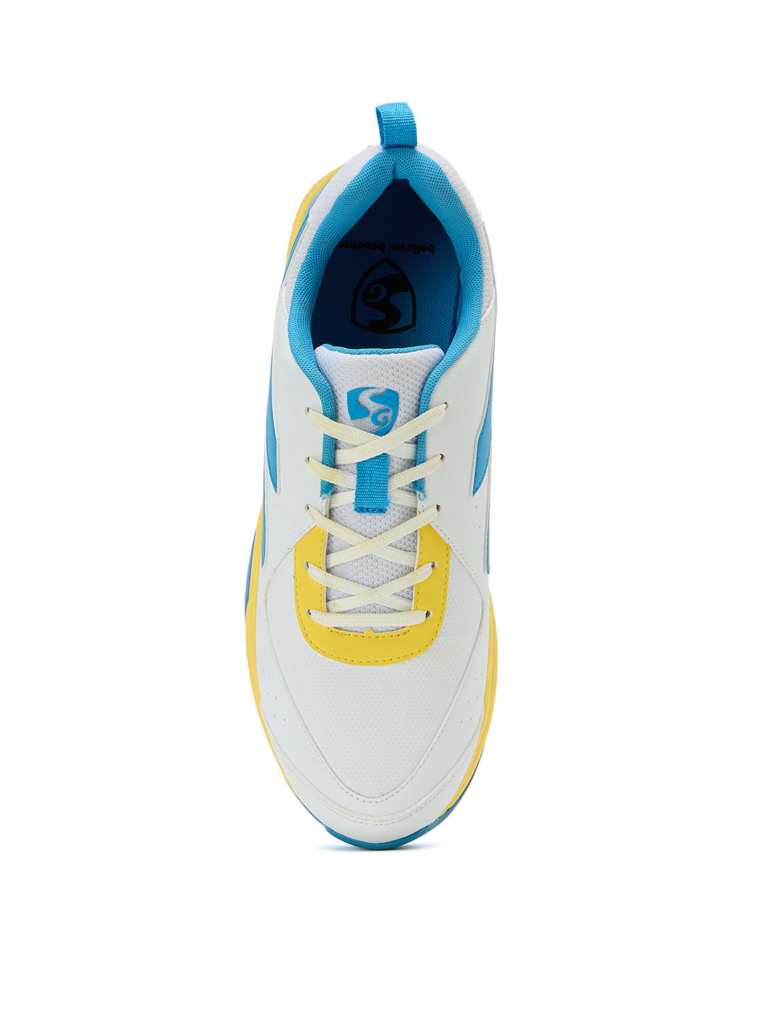SG - Savage Max Spikes White/Yellow/Sky Blue Cricket Shoes