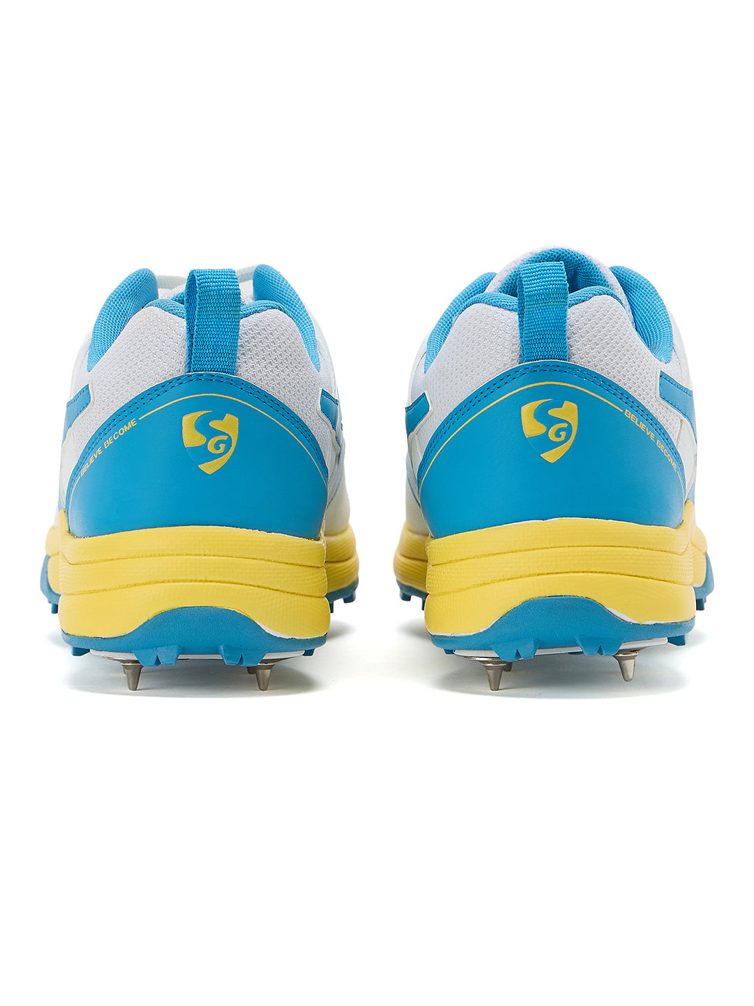 SG - Savage Max Spikes White/Yellow/Sky Blue Cricket Shoes