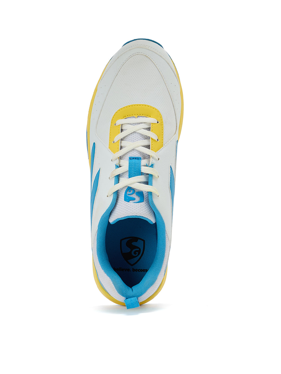 SG - Savage Max Spikes White/Yellow/Sky Blue Cricket Shoes