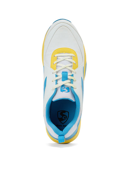 SG - Savage Max Spikes White/Yellow/Sky Blue Cricket Shoes