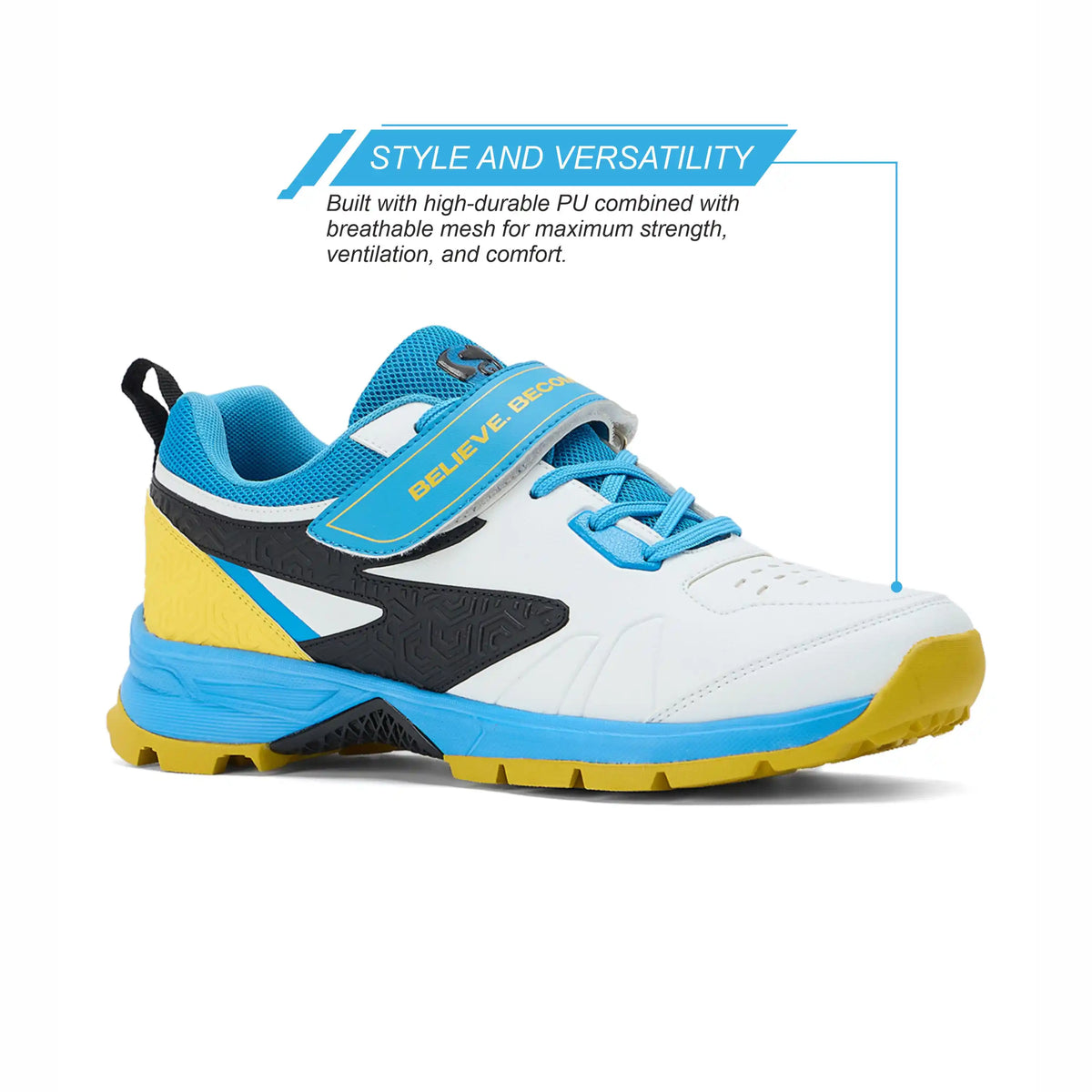 SG - Century Pace White/Blue/Yellow Cricket Shoes