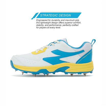 SG - Savage Max Spikes White/Yellow/Sky Blue Cricket Shoes
