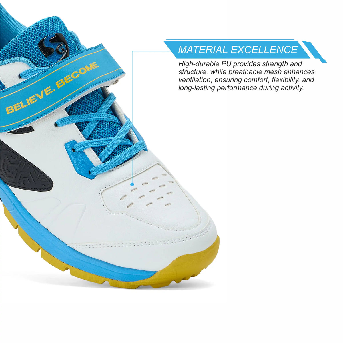 SG - Century Pace White/Blue/Yellow Cricket Shoes