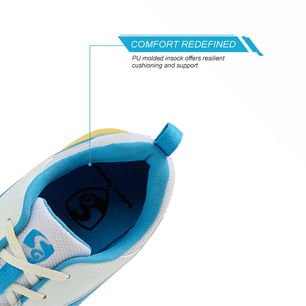 SG - Savage Max Spikes White/Yellow/Sky Blue Cricket Shoes