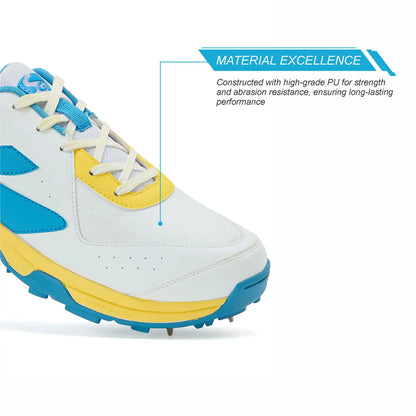 SG - Savage Max Spikes White/Yellow/Sky Blue Cricket Shoes