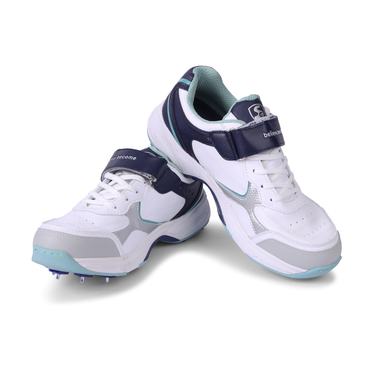 SG - Armour Spike White/Navy/Teal Cricket Shoes