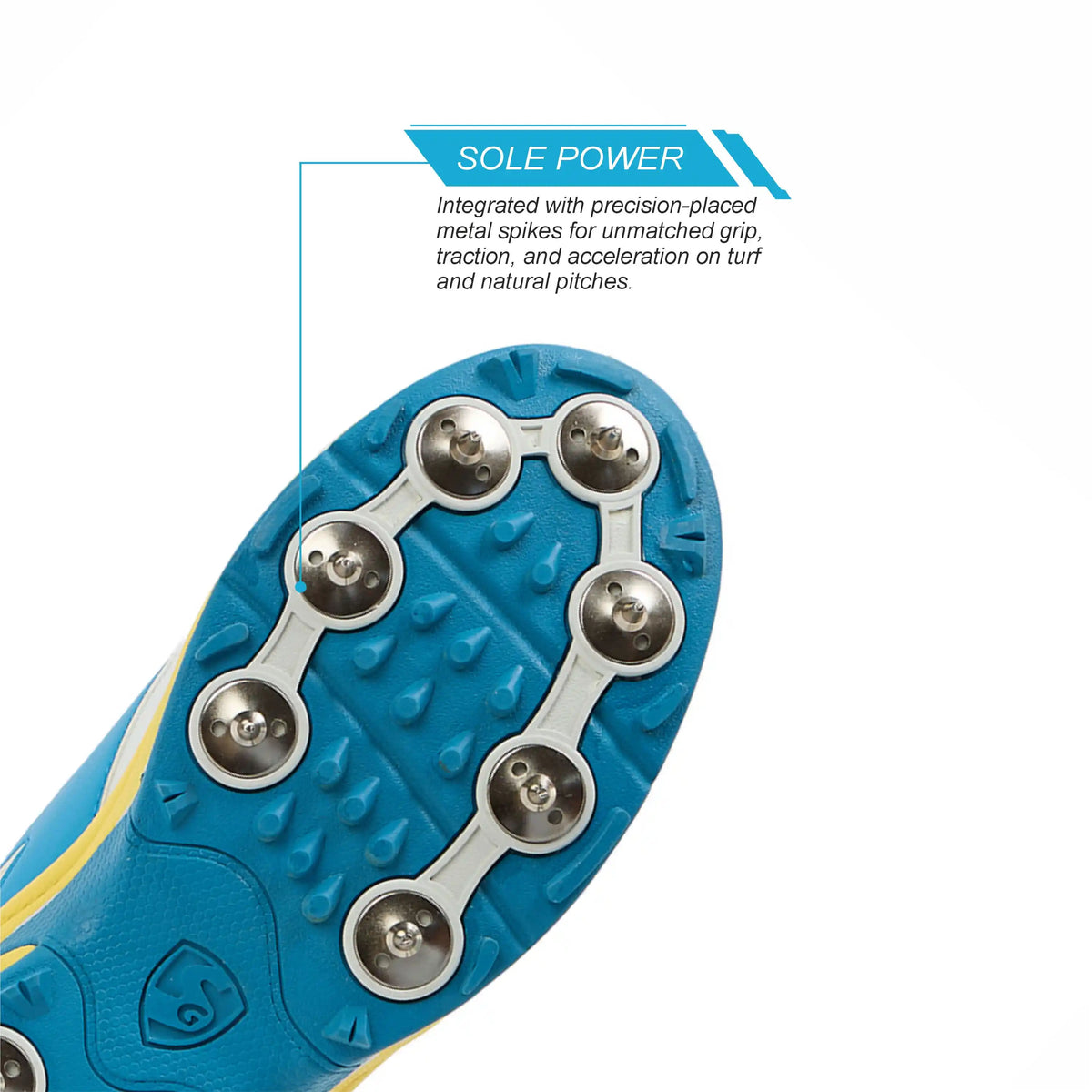 SG - Savage Max Spikes White/Yellow/Sky Blue Cricket Shoes
