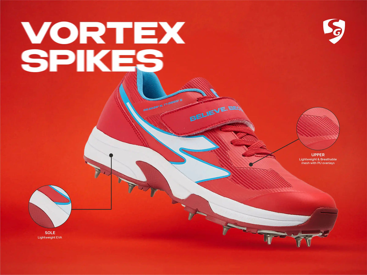 SG - Vortex Spikes Neon Red Cricket Shoes