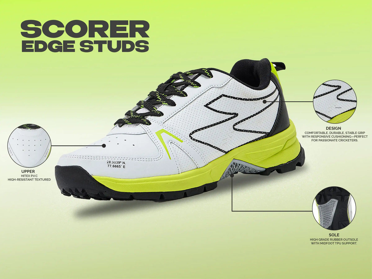 SG - Scorer Edge White/Volt Green Cricket Shoes