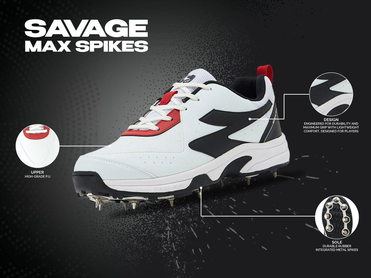 SG - Savage Max Spikes White/Black Cricket Shoes