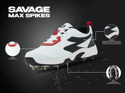 SG - Savage Max Spikes White/Black Cricket Shoes