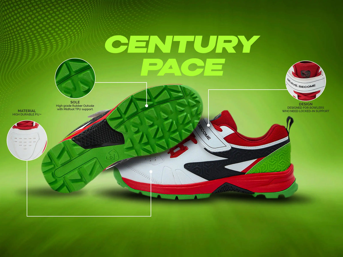 SG - Century Pace White/Red/Lime Green Cricket Shoes