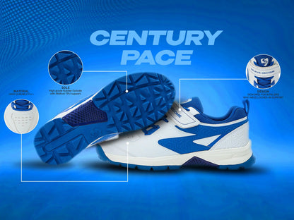 SG - Century Pace White/India Blue Cricket Shoes