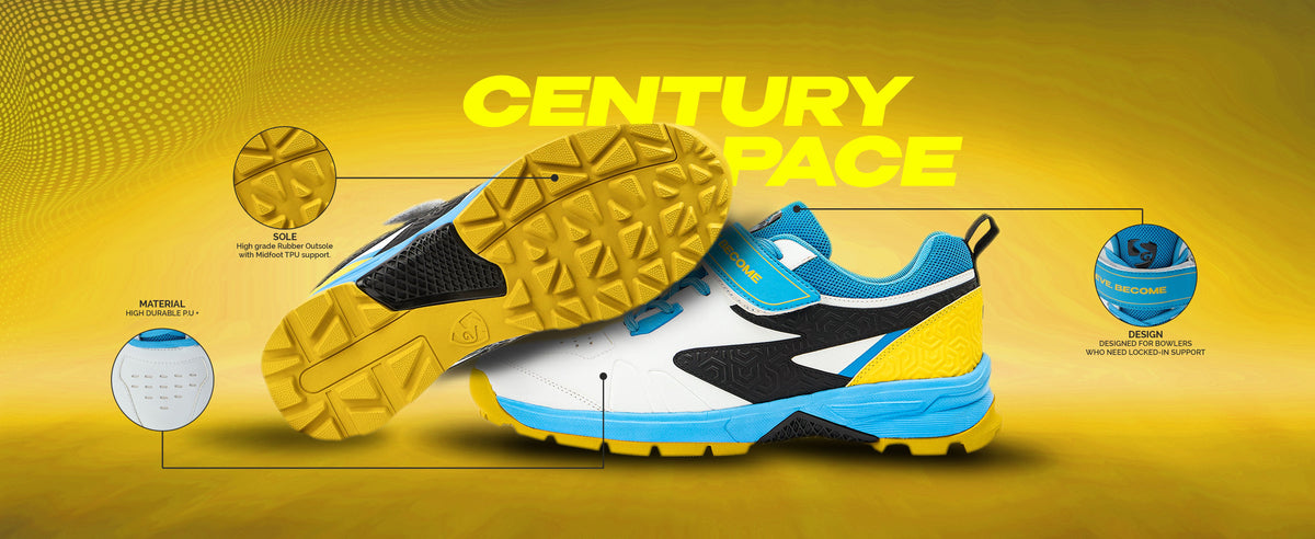 SG - Century Pace White/Blue/Yellow Cricket Shoes